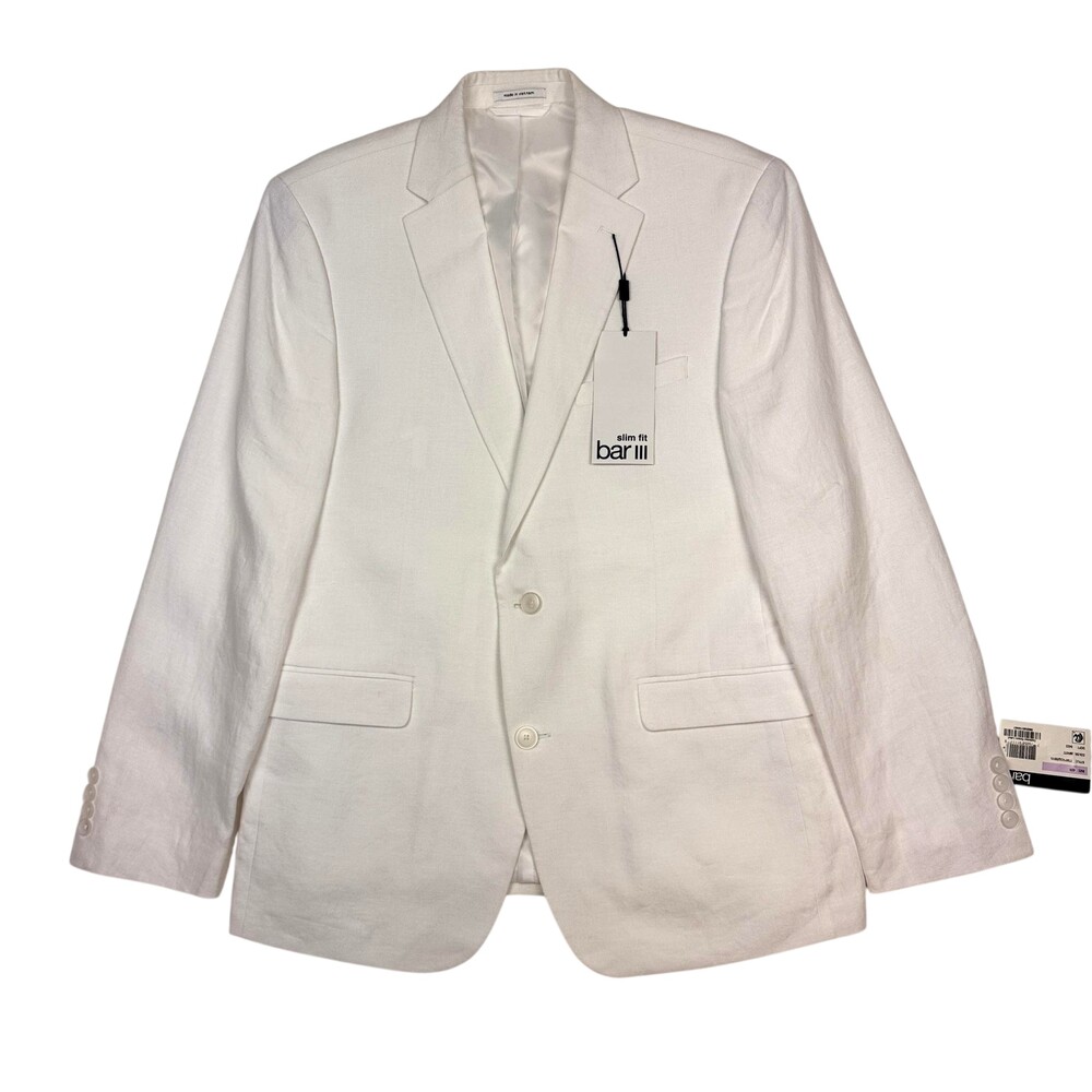 $360 Bar III Blazer Mens 42 R White Linen Slim Fit Sport Coat Jacket Wedding